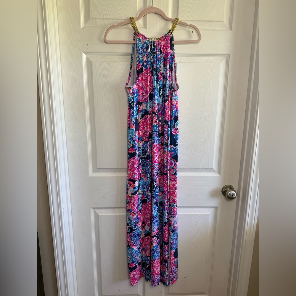 NWOT Sz Large Lilly Pulitzer Bingham Maxi Chain Halter Dress